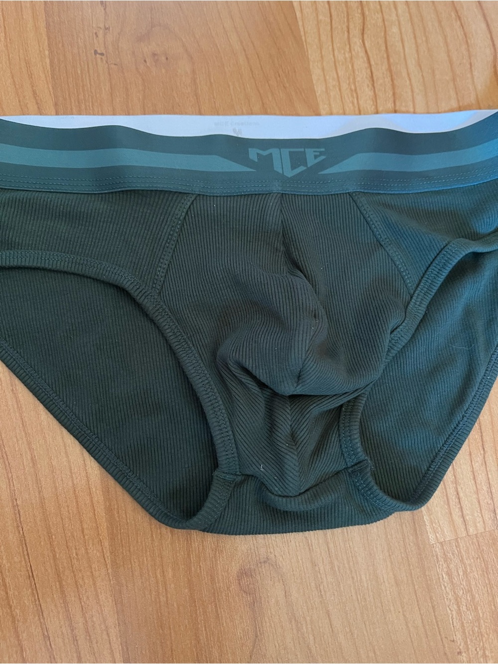 MCE Men's Ribbed Briefs in Olive Green with Striped Waistband